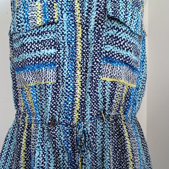 Skies Are Blue Shirt Dress Colorful Sleeveless Button Front Tie Waist Womens L - Picture 12 of 16